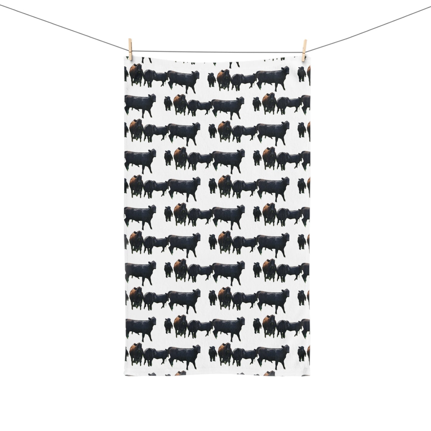 Farmhouse Style Hand Towel with Cattle Print - Rustic Kitchen Decor