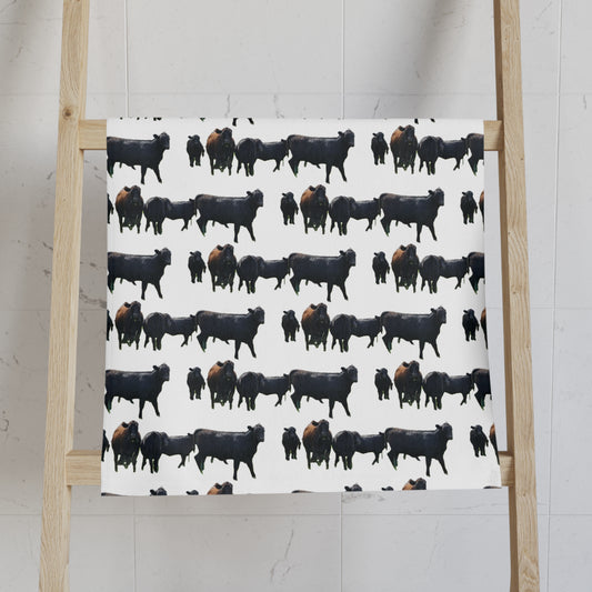 Farmhouse Style Hand Towel with Cattle Print - Rustic Kitchen Decor