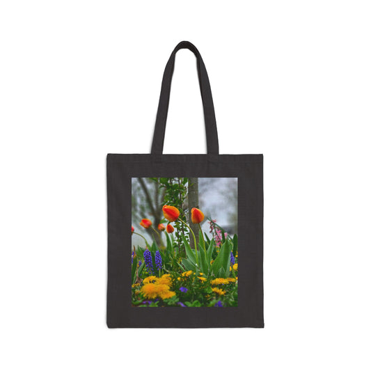 Canvas Tote Bag - Spring Flowers under Pear Tree Design