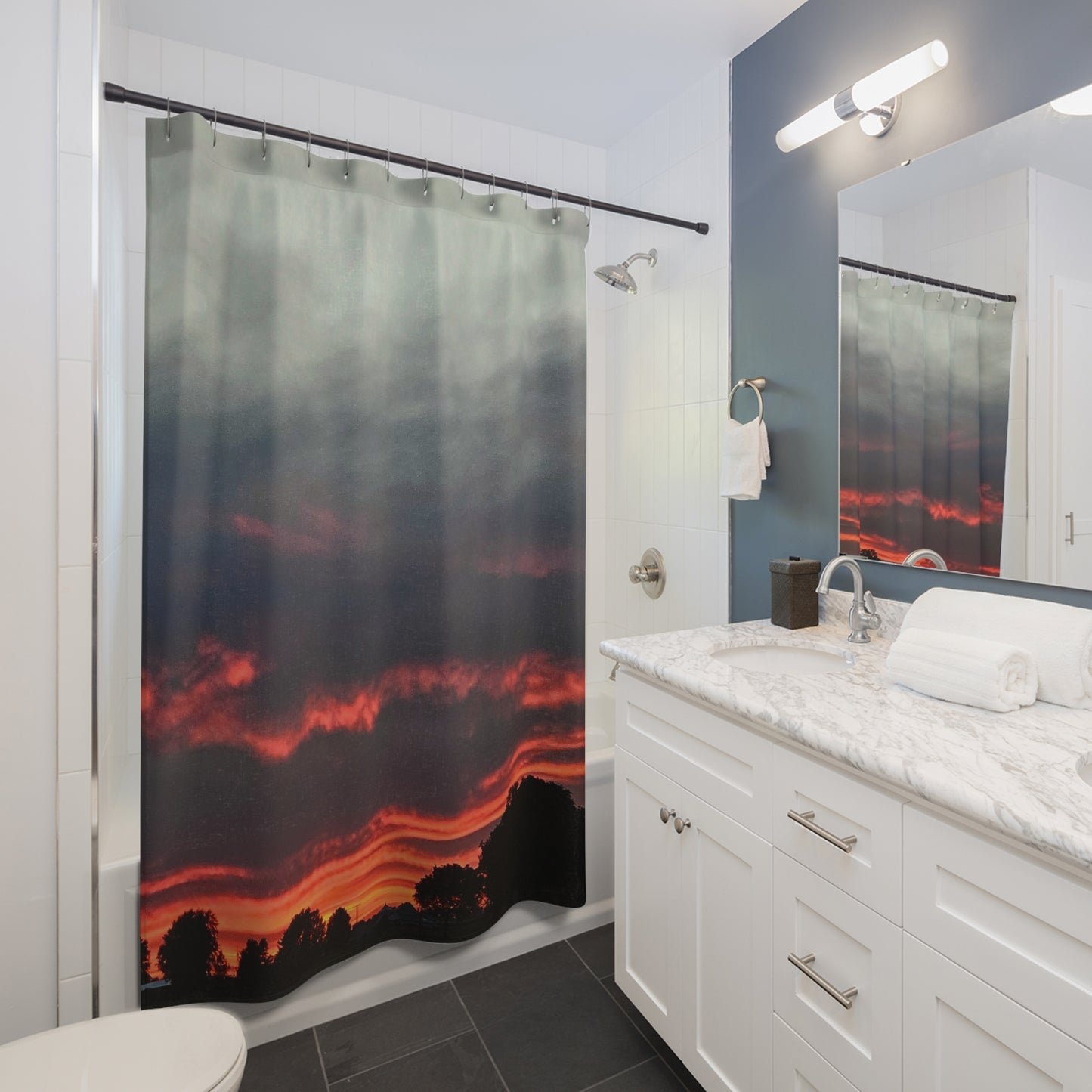 Serene Sunset Shower Curtain - Transform Your Bathroom with a Modern Aesthetic