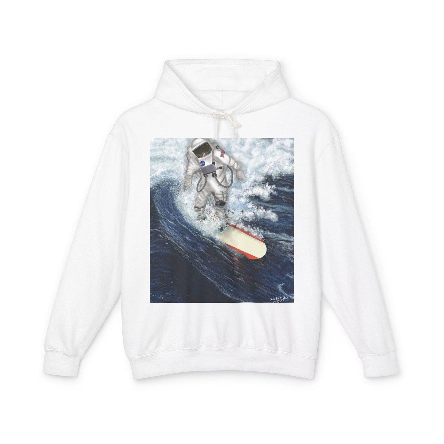 Astronaut Surfing Unisex Lightweight Hooded Sweatshirt, Fun Gift for Surfers, Beachwear, Summer Essentials, Ocean Lover's Apparel